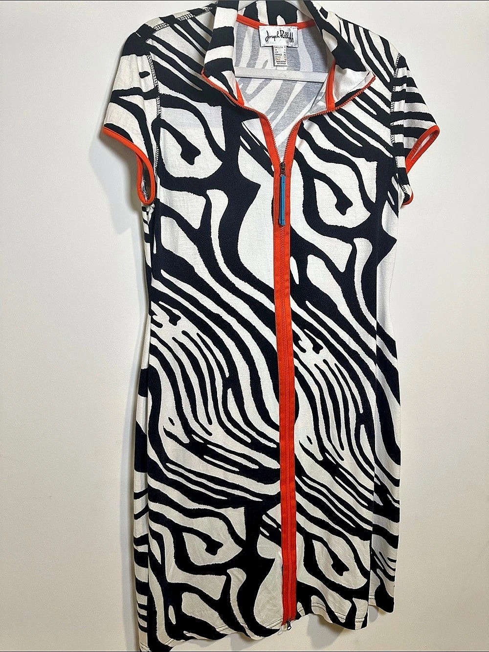 Vintage Joseph Ribkoff Zebra Print Zip Front Mini Dress Size 12 Like New